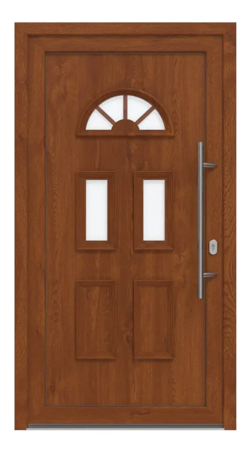 Haustür Kunststoff Premium T003 Golden Oak-RAL 9016 Frontansicht außen