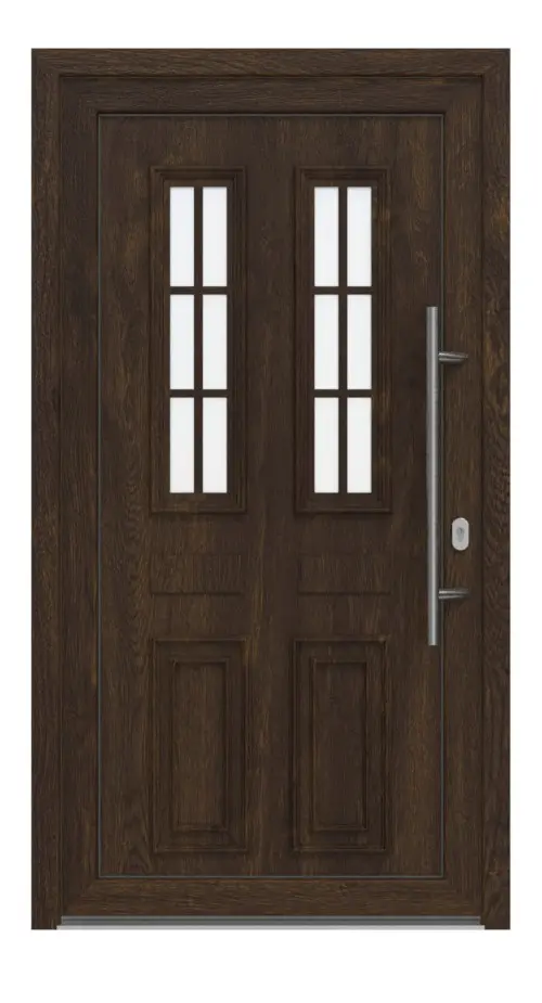Haustür Kunststoff Premium T043 Brown Oak-RAL 9016 Frontansicht außen
