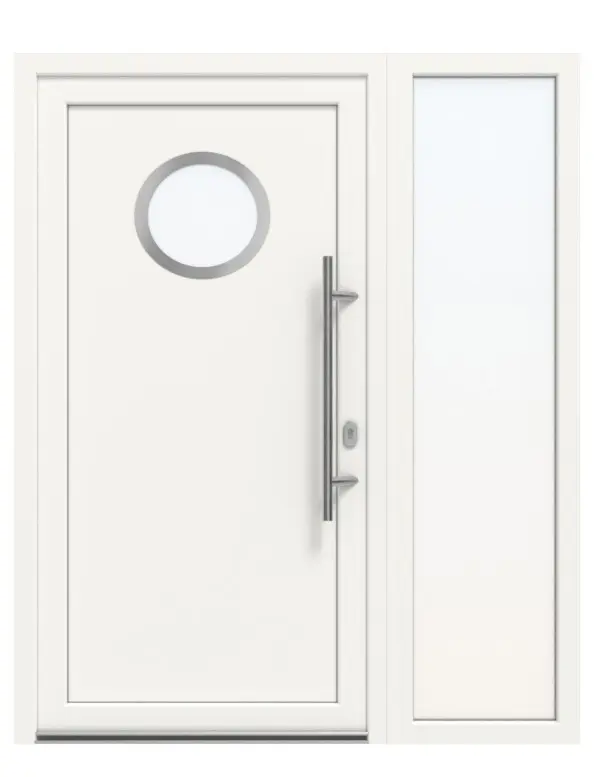 Haustür mit Seitenteil Kunststoff Premium Plus F011 RAL 9016-RAL 9016 Frontansicht außen