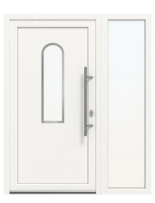 Haustür mit Seitenteil Kunststoff Premium Plus F012 RAL 9016-RAL 9016 Frontansicht außen