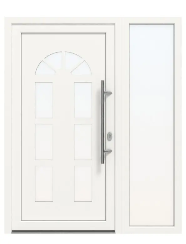 Haustür mit Seitenteil Kunststoff Premium F026 RAL 9016-RAL 9016 Frontansicht außen