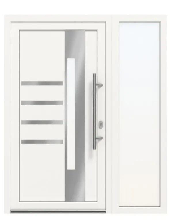 Haustür mit Seitenteil Kunststoff Premium Plus F047 RAL 9016-RAL 9016 Frontansicht außen