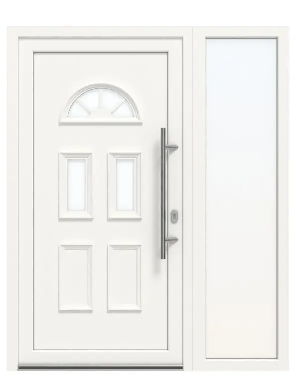 Haustür mit Seitenteil Kunststoff Premium Plus T003 RAL 9016-RAL 9016 Frontansicht außen