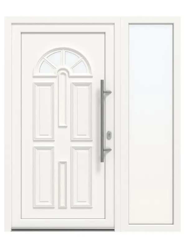 Haustür mit Seitenteil Kunststoff Premium Plus T015 RAL 9016-RAL 9016 Frontansicht außen