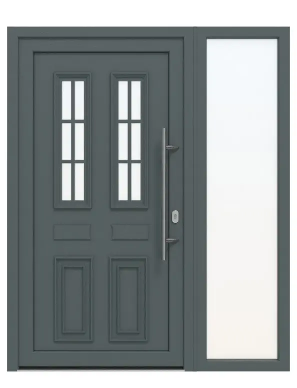 Haustür mit Seitenteil Kunststoff Premium T043 Quarz Grau-Quarz Grau Frontansicht außen