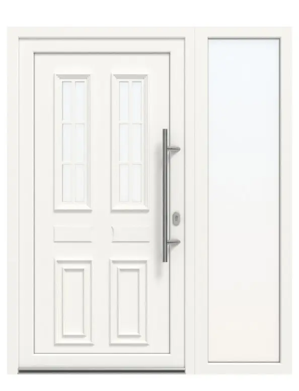 Haustür mit Seitenteil Kunststoff Premium Plus T043 RAL 9016-RAL 9016 Frontansicht außen