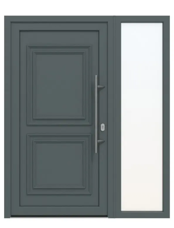 Haustür mit Seitenteil Kunststoff Premium T046 Quarz Grau-Quarz Grau Frontansicht außen