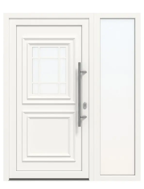 Haustür mit Seitenteil Kunststoff Premium T047 RAL 9016-RAL 9016 Frontansicht außen