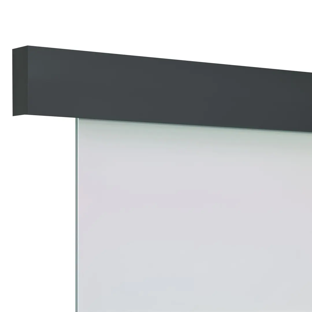 Widok systemu drzwi przesuwnych FLEXO Ideal, kolor czarny matowy, wraz z okrągłym uchwytem wpuszczanym muszlowym