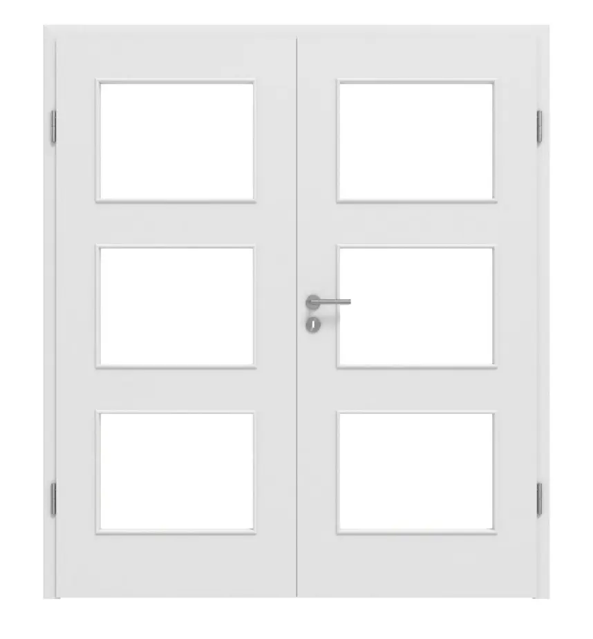 HÖRMANN Drzwi dwuskrzydłowe ProLine, biel Bali, Duradecor, z przeszkleniem LA 11 z ościeżnicą