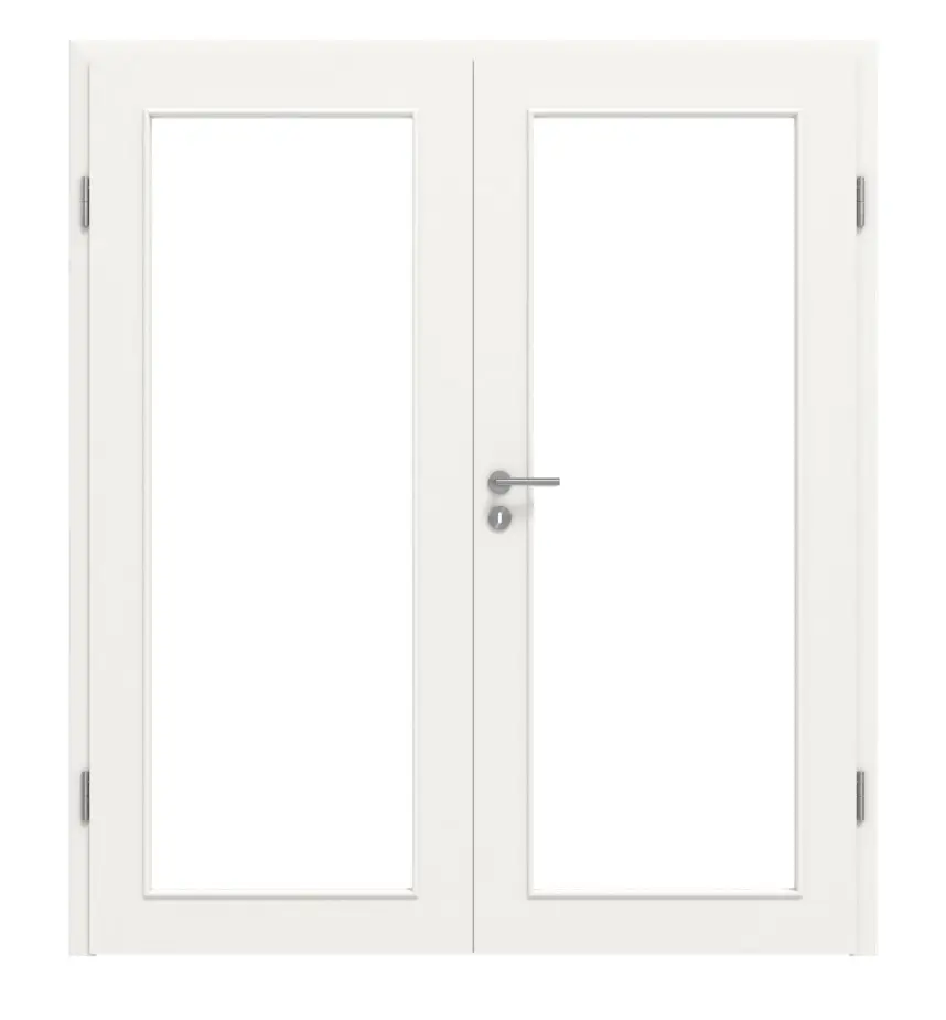HÖRMANN drzwi dwuskrzydłowe biały drogowy RAL 9016 Duradecor ProLine z przeszkleniem LA 27 z ościeżnicą