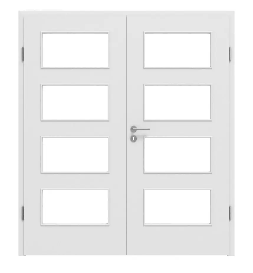 Widok z przodu drzwi dwuskrzydłowych biel baliowa LA 9 Basic Durat z ościeżnicą - Huga