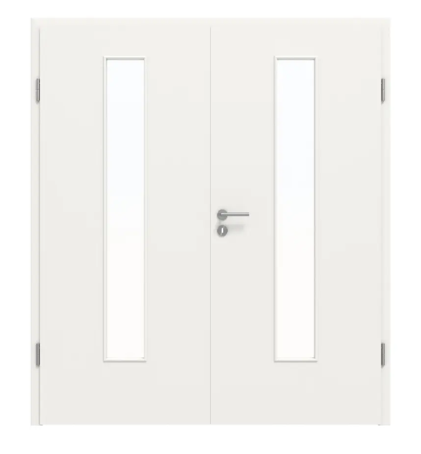 Widok frontowy: lakierowane drzwi dwuskrzydłowe BaseLine LA 24, biały beskidzki RAL 9016 z ościeżnicą - Hörmann.