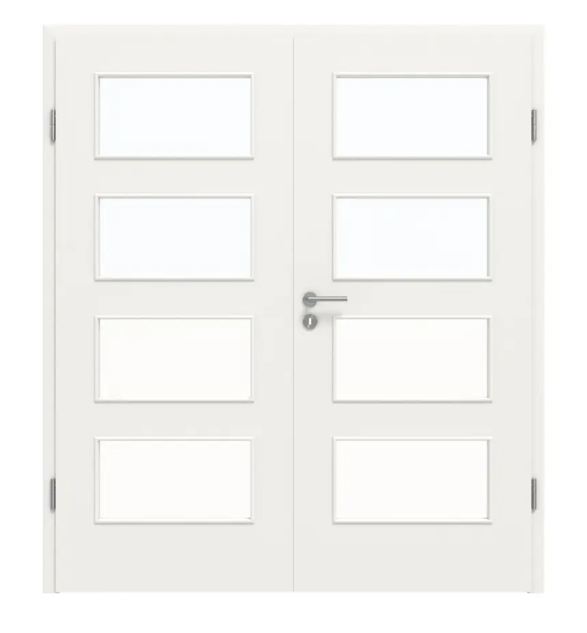 Widok frontowy lakierowanych drzwi dwuskrzydłowych BaseLine LA 9, biały beskidzki RAL 9016 z ościeżnicą - Hörmann