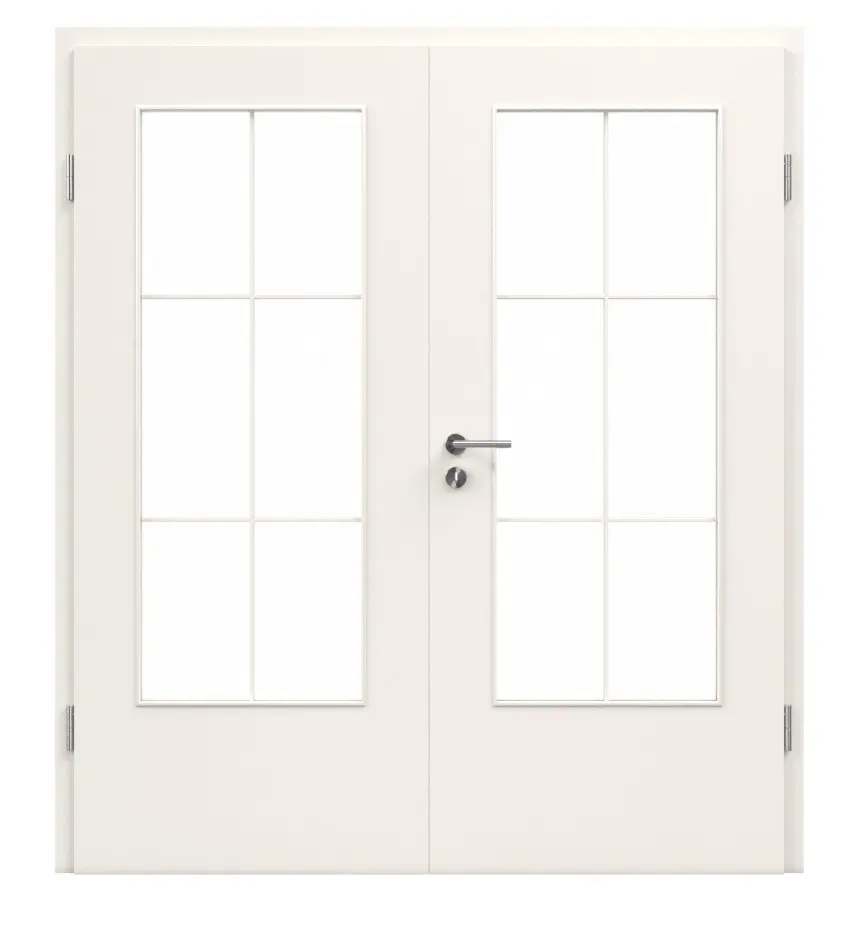 Biały lakier 9010 LÖ 23 z ramką szprosową 6 pól Optima drzwi dwuskrzydłowe z ościeżnicą - Jeld-Wen