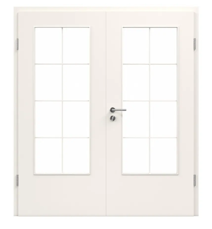 Biały lakier 9010 LÖ 23 z ramką szprosową (8 pól) Optima drzwi dwuskrzydłowe z ościeżnicą - Jeld-Wen