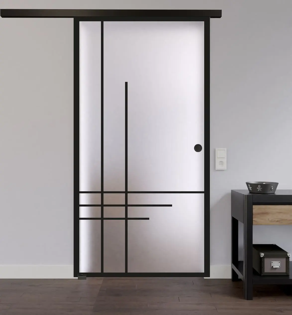 LIENBACHER całoszklane drzwi przesuwne model 657 Black Signature satynowane