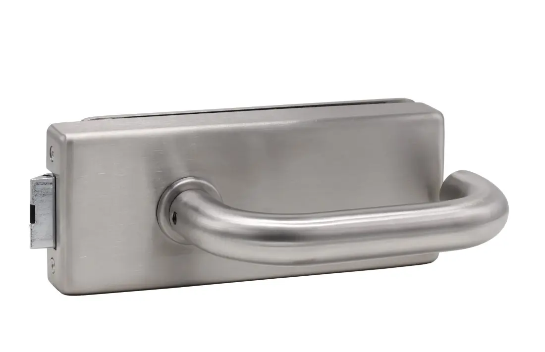 Zamek do drzwi szklanych Palma stal szlachetna niezamykany z parą klamek Paula firmy Südmetall