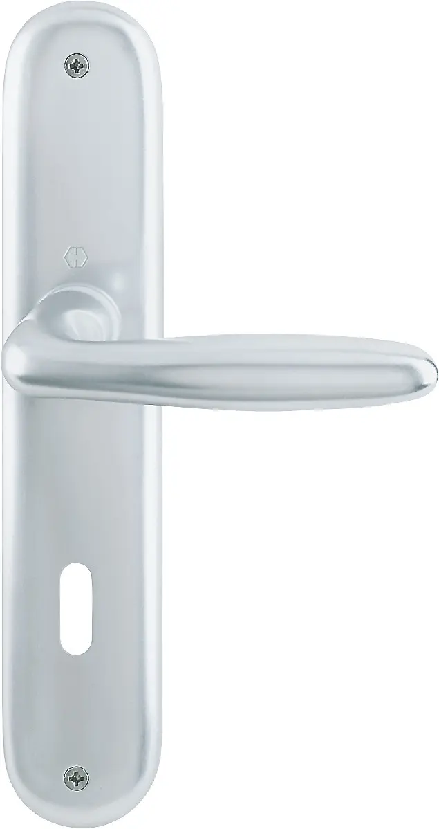 Zdjęcie klamki do drzwi wewnętrznych Verona aluminium naturalne dkładka długa – HOPPE