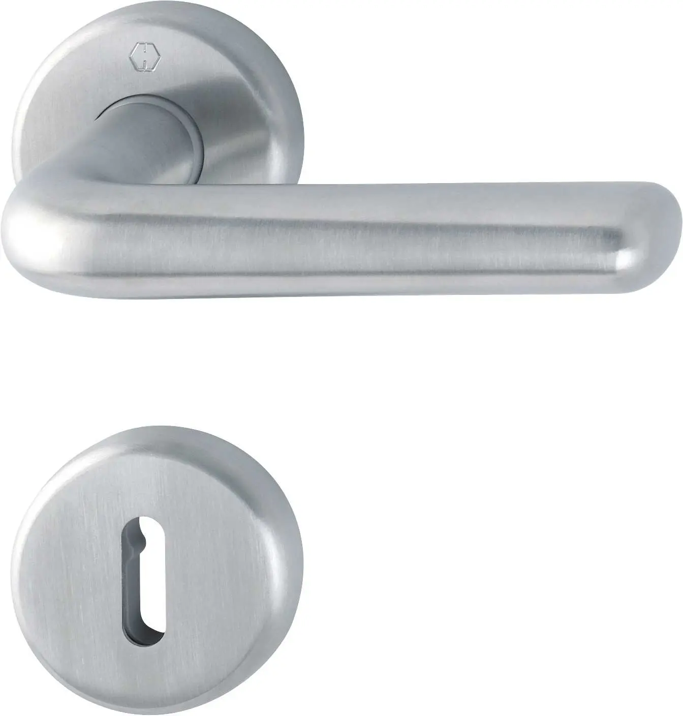 Zdjęcie klamki do drzwi wewnętrznych Helsingborg stal szlachetna okrągła rozeta - Hoppe