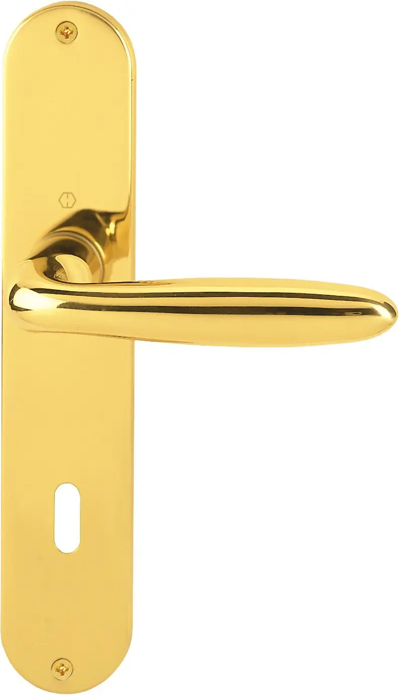 Zdjęcie klamki do drzwi wewnętrznych Verona mosiądz polerowana dkładka długa – HOPPE