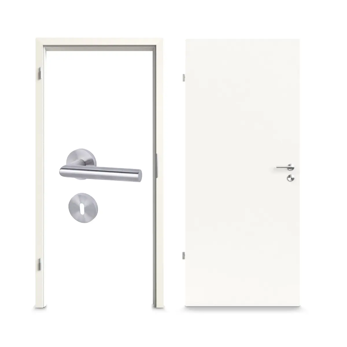 Zdjęcie zestawu drzwi wewnętrznych arctic biały 9016 WestaLack z ościeżnicą i klamką