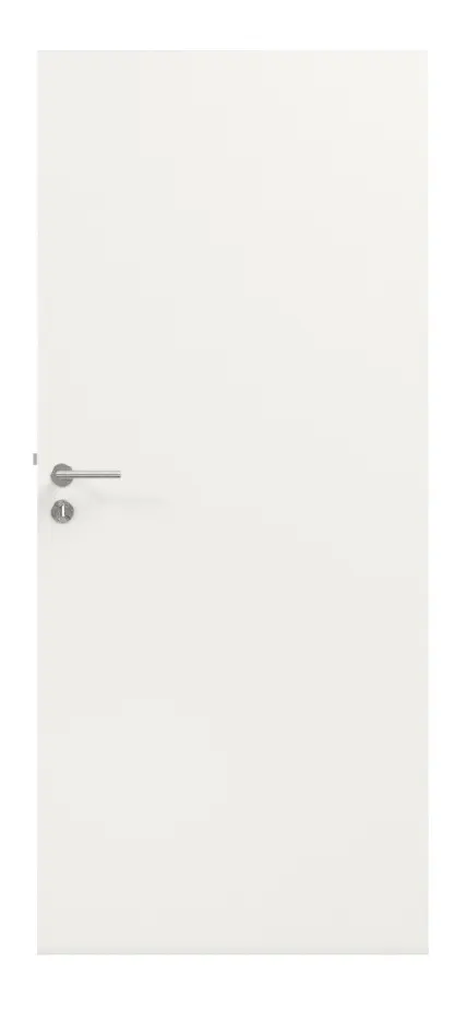 Zdjęcie zestawu drzwi wewnętrznych biały błyszczący 9016 Optima bezprzylgowe z ościeżnicą i klamką