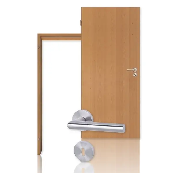 Zdjęcie: zestaw drzwi wewnętrzne buk klasyczny, drzwi fornirowane z drewna litego, prostokątna ościeżnica i klamka