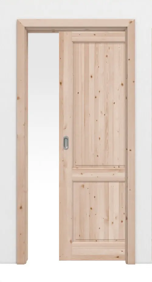 Prezentacja kompletnego zestawu typu 02-02 Świerk drewno lite drzwi przesuwne - Kilsgaard