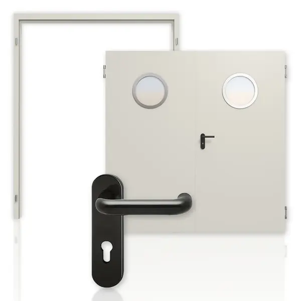 Zdjęcie kompletnego zestawu Hörmann H3-2-OD w biało-szarym RAL 9002 z zaokrąglonym LA