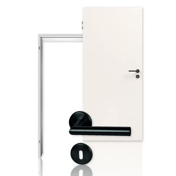 Zdjęcie zestawu drzwi wewnętrzne drzwi dymoszczelne RS-1 w kolorze biały lakier 9010 z ościeżnica narożna stalowa