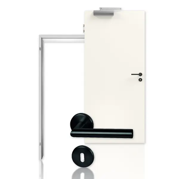 Zdjęcie zestawu drzwi wewnętrznych przeciwpożarowych T-30 biały lakier 9010 z 1-częściową stalową ościeżnicą opaskową