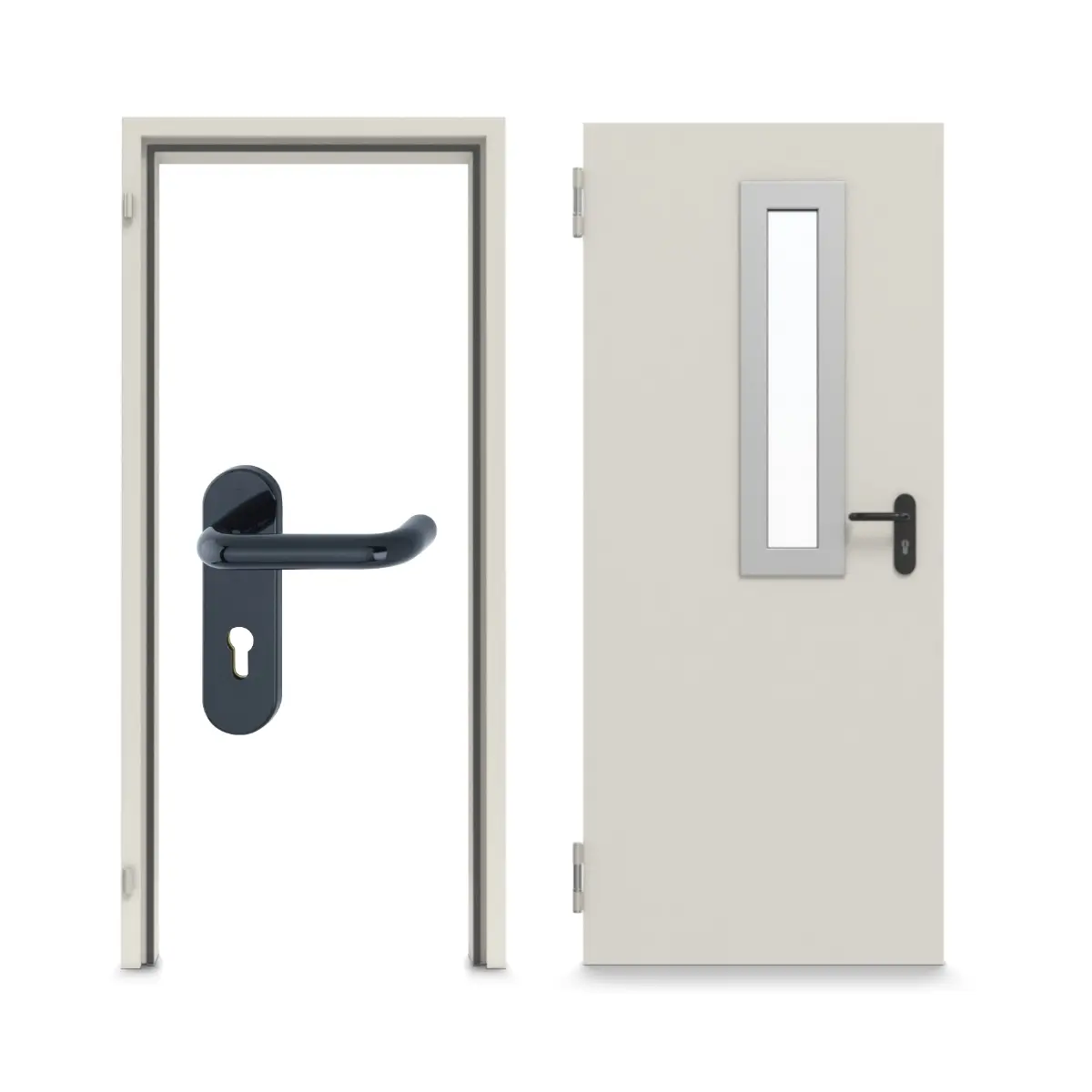 TECKENTRUP Kompletny zestaw drzwi wielofunkcyjnych ze stali DW 42-1 z prostokątnym wycięciem na szybę 1 wraz z ościeżnicą narożną i uzupełniającą