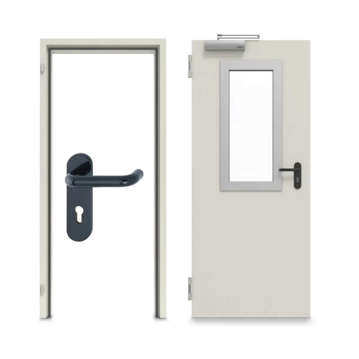 TECKENTRUP zestaw drzwi wewnętrznych ze stali z funkcją ochrony przeciwpożarowej T90-1 FSA-62 z prostokątnym wycięciem na szybę 2 z ościeżnicą narożną