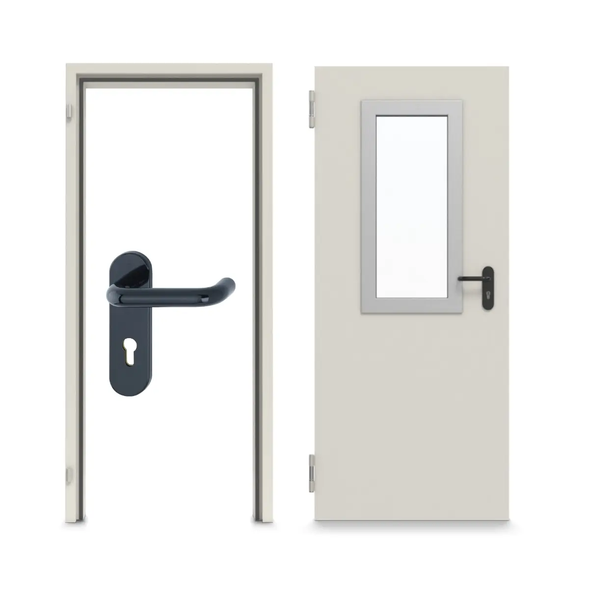 TECKENTRUP kompletny zestaw stalowe drzwi wielofunkcyjne DW 42-1 z oszkleniem prostokątnym wycięcie 2 wraz z ościeżnicą narożną