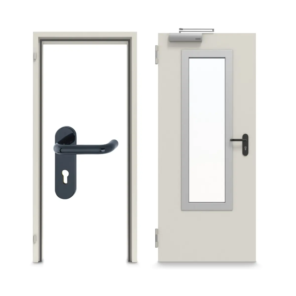 TECKENTRUP Zestaw drzwi wewnętrznych ze stali z funkcją ochrony przeciwpożarowej T90-1 FSA-62 z prostokątnym wycięciem na szybę 3 z ościeżnicą blokową typ 4.1