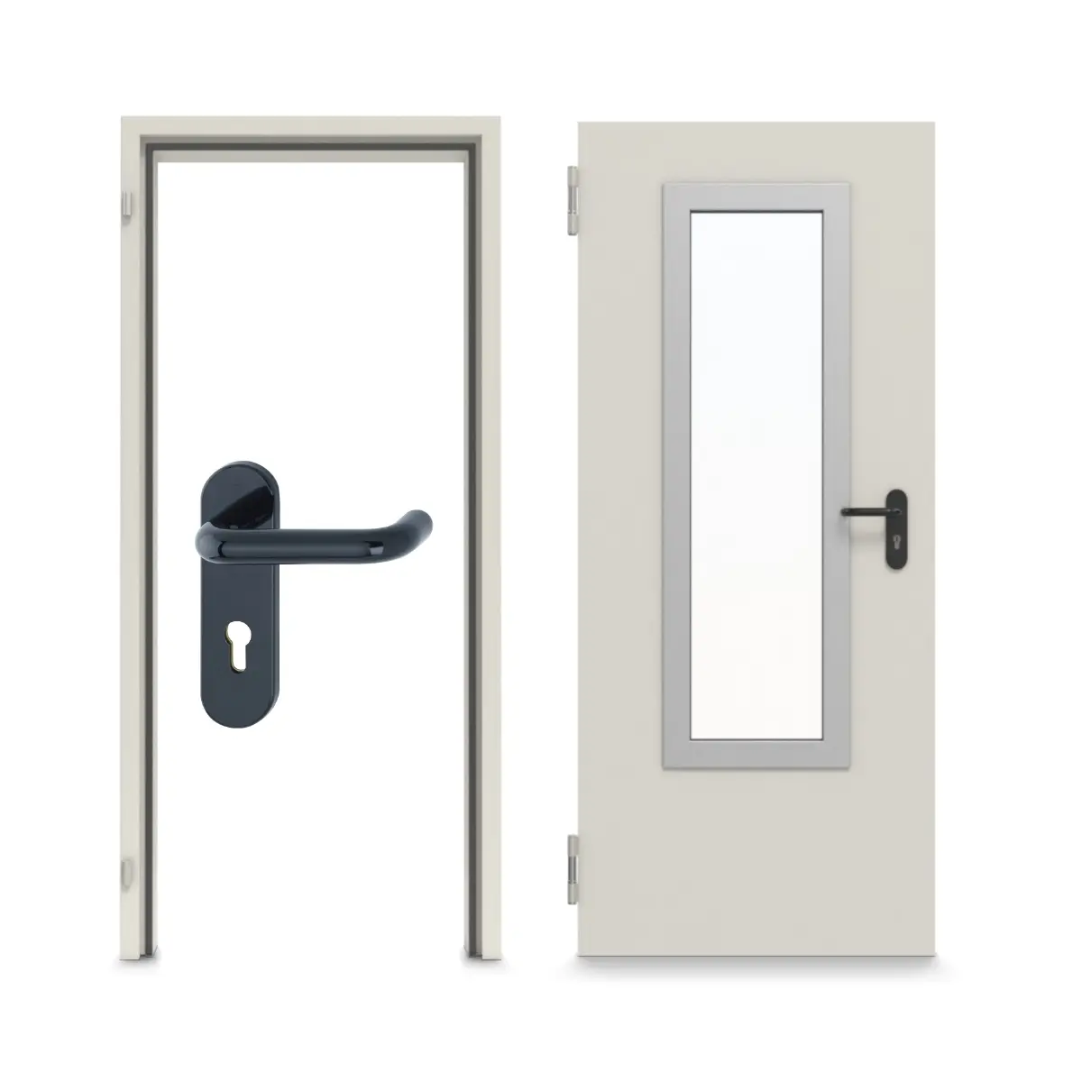 TECKENTRUP Kompletny zestaw drzwi wielofunkcyjnych ze stali DW 42-1 z prostokątnym wycięciem na przeszklenie 3 z ościeżnicą blokową