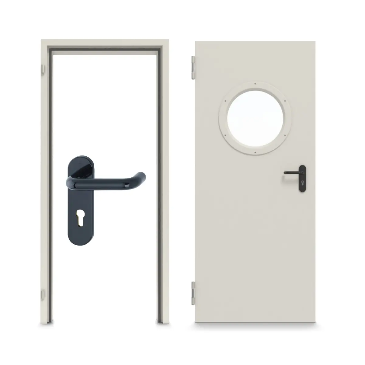 TECKENTRUP kompletny zestaw stal drzwi wielofunkcyjne DW 42-1 z okrągłym przeszkleniem, w tym ościeżnica narożna