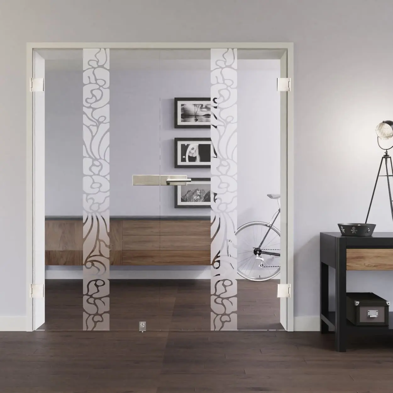 LIENBACHER całoszklane drzwi dwuskrzydłowe model 301 negatyw szkło przezroczyste