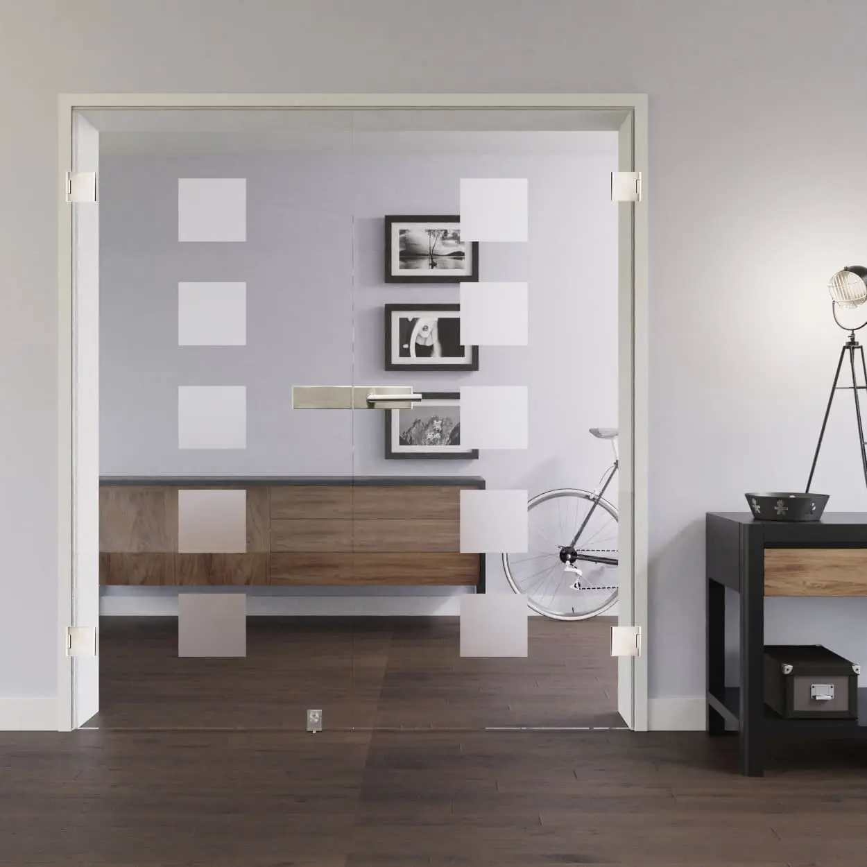 Widok całoszklanych drzwi dwuskrzydłowych LIENBACHER model 303 szkło przezroczyste