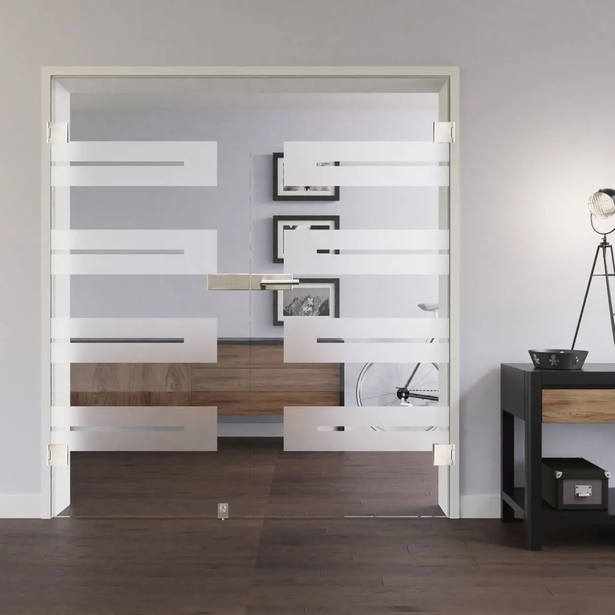 LIENBACHER całoszklane drzwi dwuskrzydłowe model 363 negatyw szkło przezroczyste