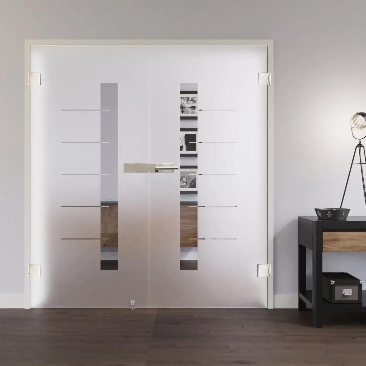 Lienbacher całoszklane drzwi dwuskrzydłowe model 395 negatyw, szkło przezroczyste