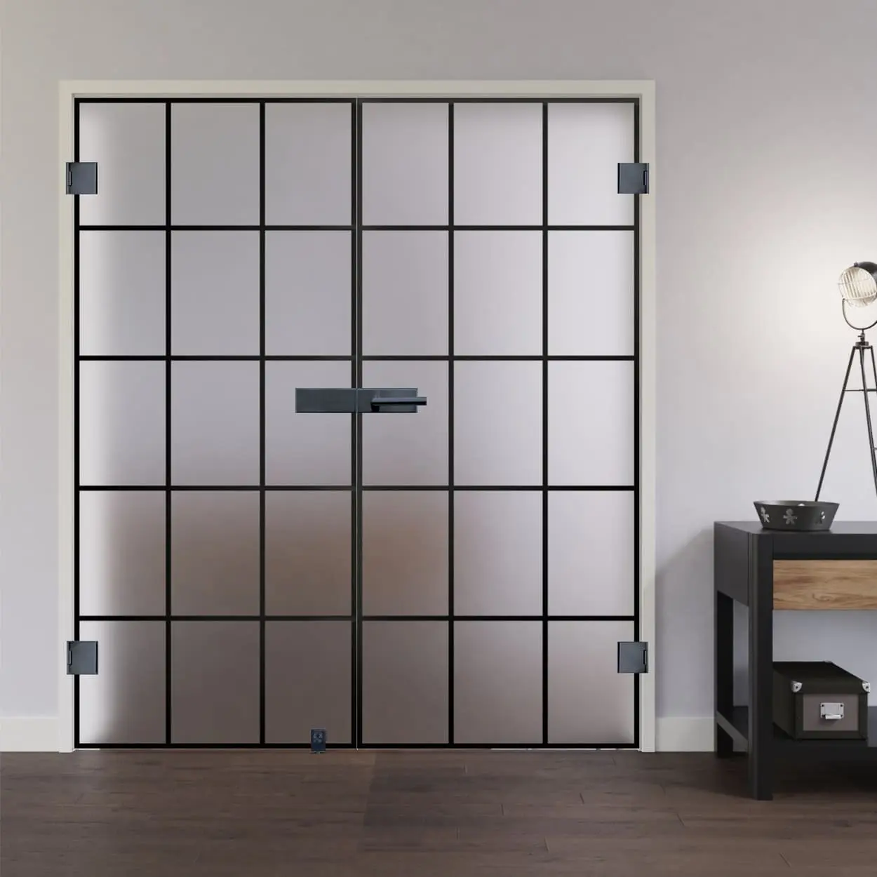 Widok całoszklanych drzwi dwuskrzydłowych LIENBACHER Modell 633 Black Signature satynowane