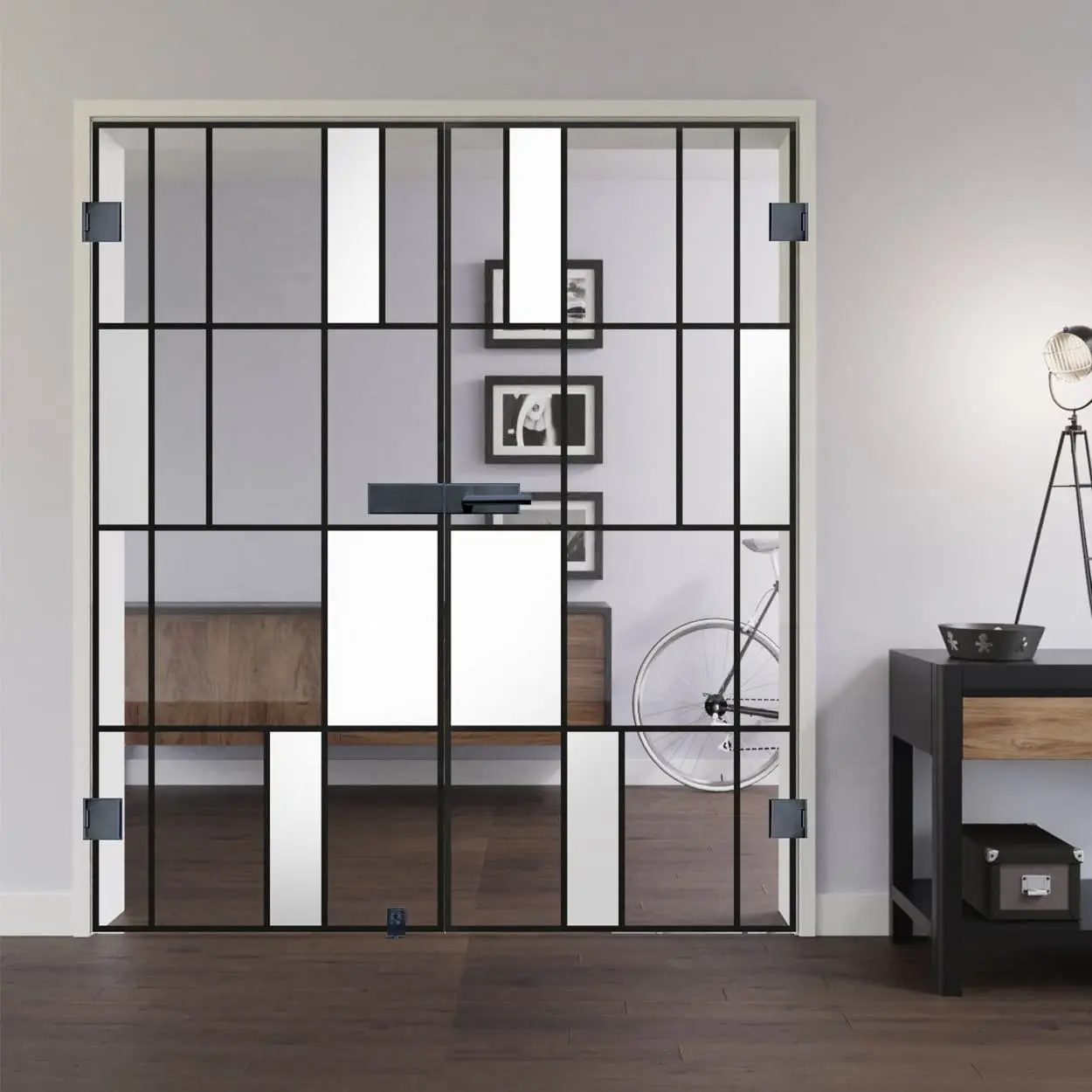 LIENBACHER całoszklane drzwi dwuskrzydłowe model 640 Black Signature szkło przezroczyste