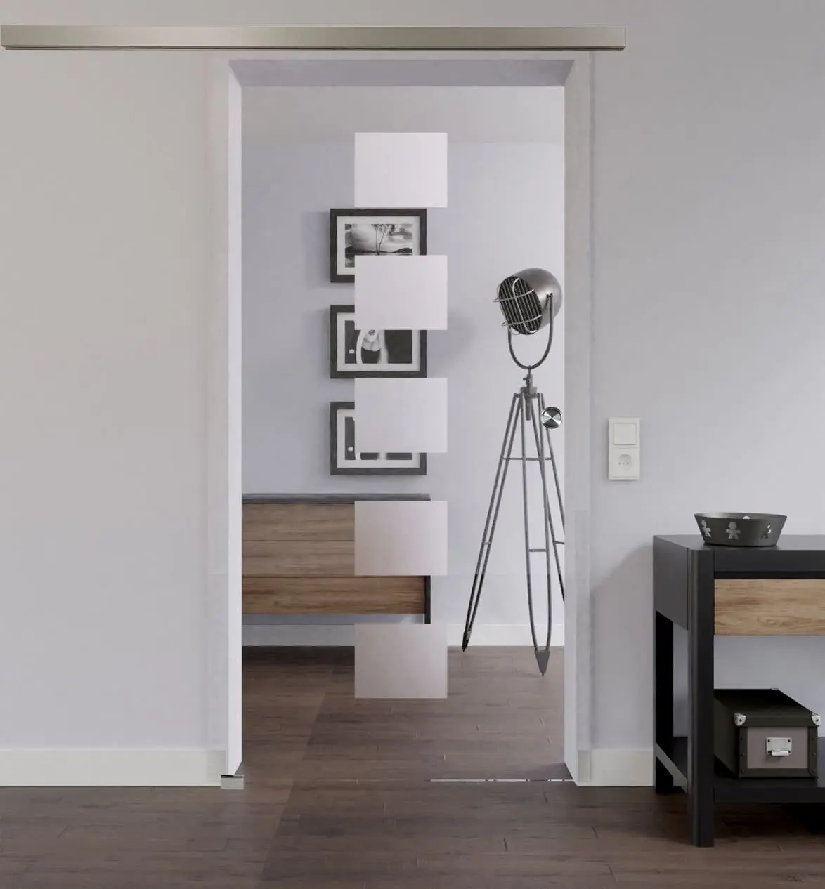 Widok na całoszklane drzwi przesuwne LIENBACHER model 303, szkło przezroczyste