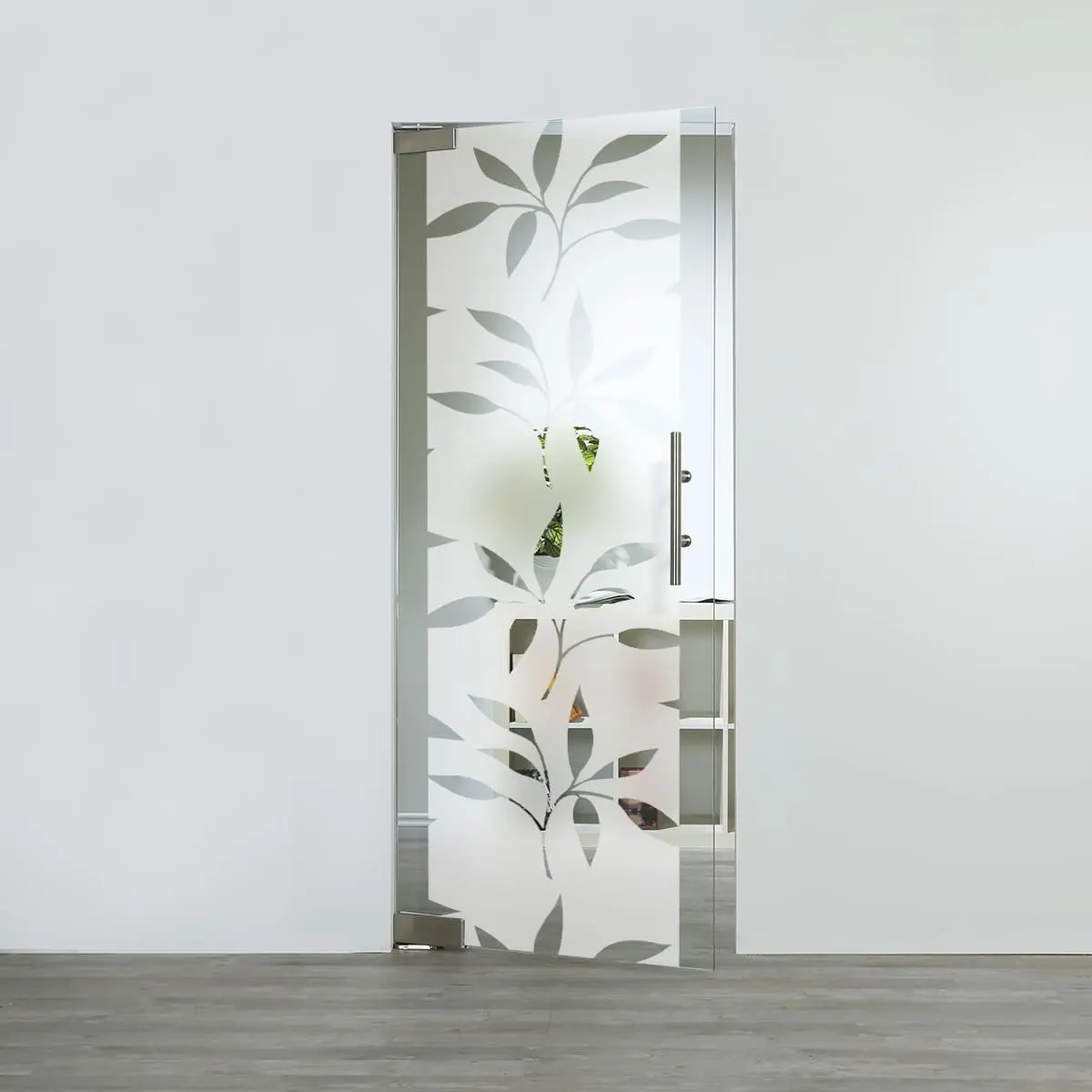 Widok na szklane drzwi wahadłowe LIENBACHER model 394, szkło przezroczyste