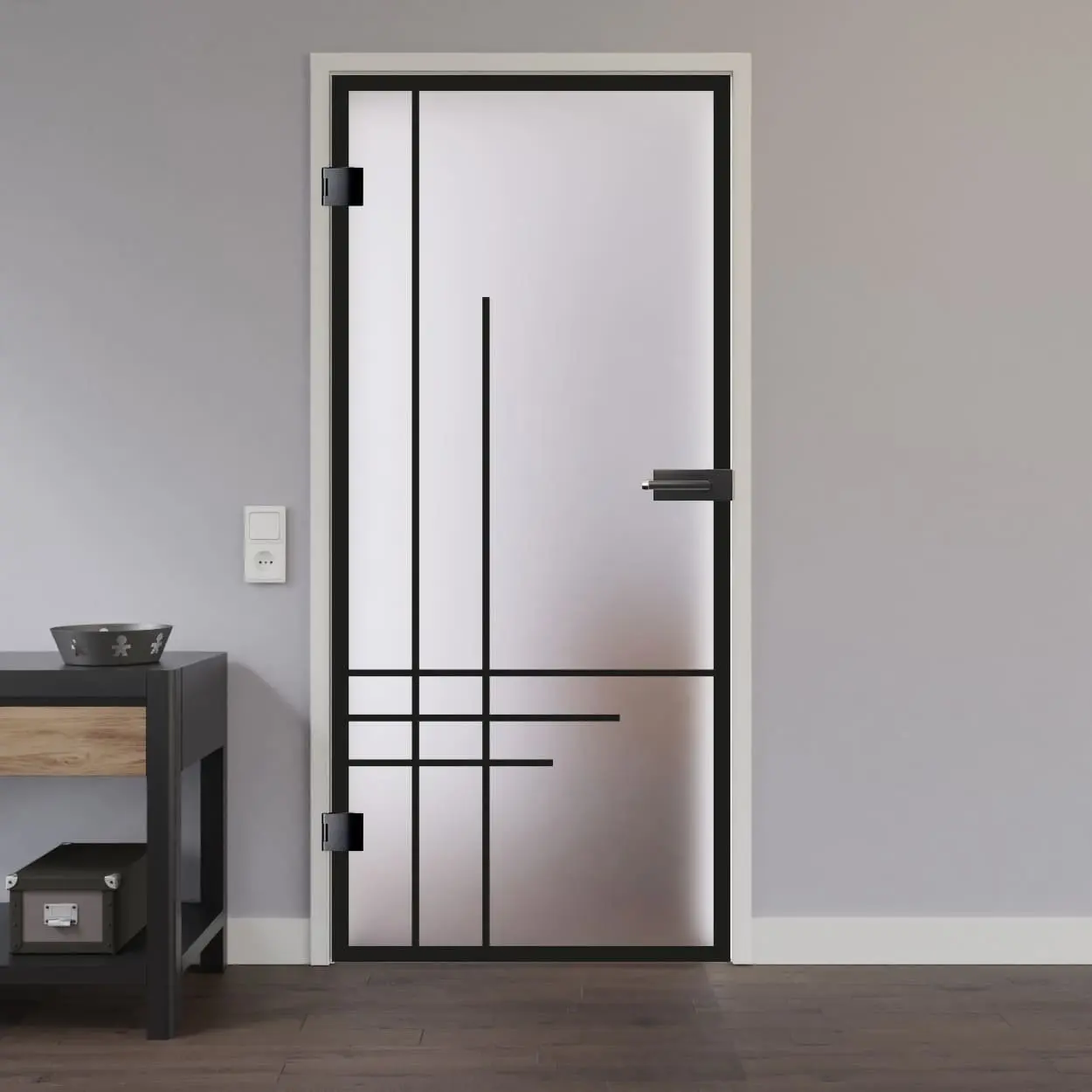 Widok drzwi przeszklonych LIENBACHER szkło model 657 Black Signature satynowane