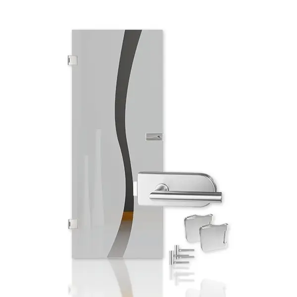 Zdjęcie drzwi szklanych Bergamo z matowieniem i przezroczystym motywem Kompakt wraz z zestawem okuć - Erkelenz