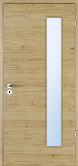 JELD-WEN drzwi wewnętrzne europejski dąb sękaty układ poprzeczny Living Optima okleina fornirowane drewnem naturalnym z lekkim przeszkleniem LÖ-62 po stronie zawiasowej