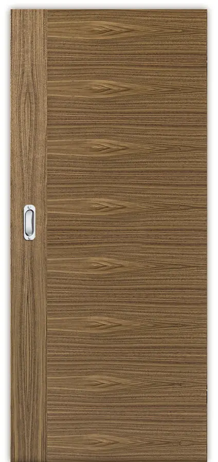 Zdjęcie drzwi przesuwnych fornirowanych drewnem naturalnym orzech włoski Quirin 2 z prostokątną krawędzią drzwi - Lebo